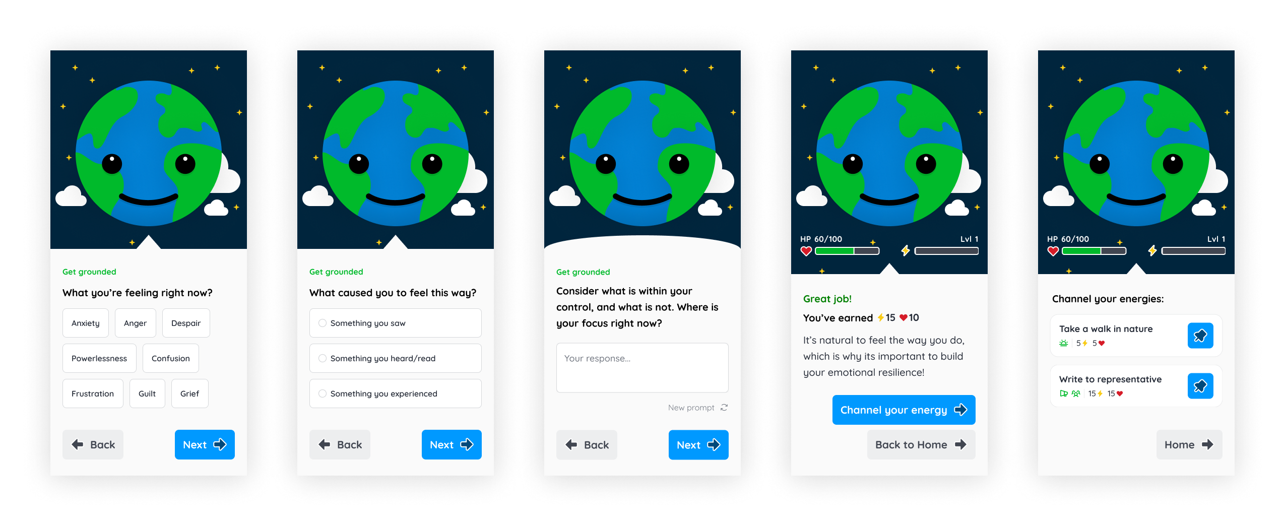 Screens walking through the mindfulness activity.